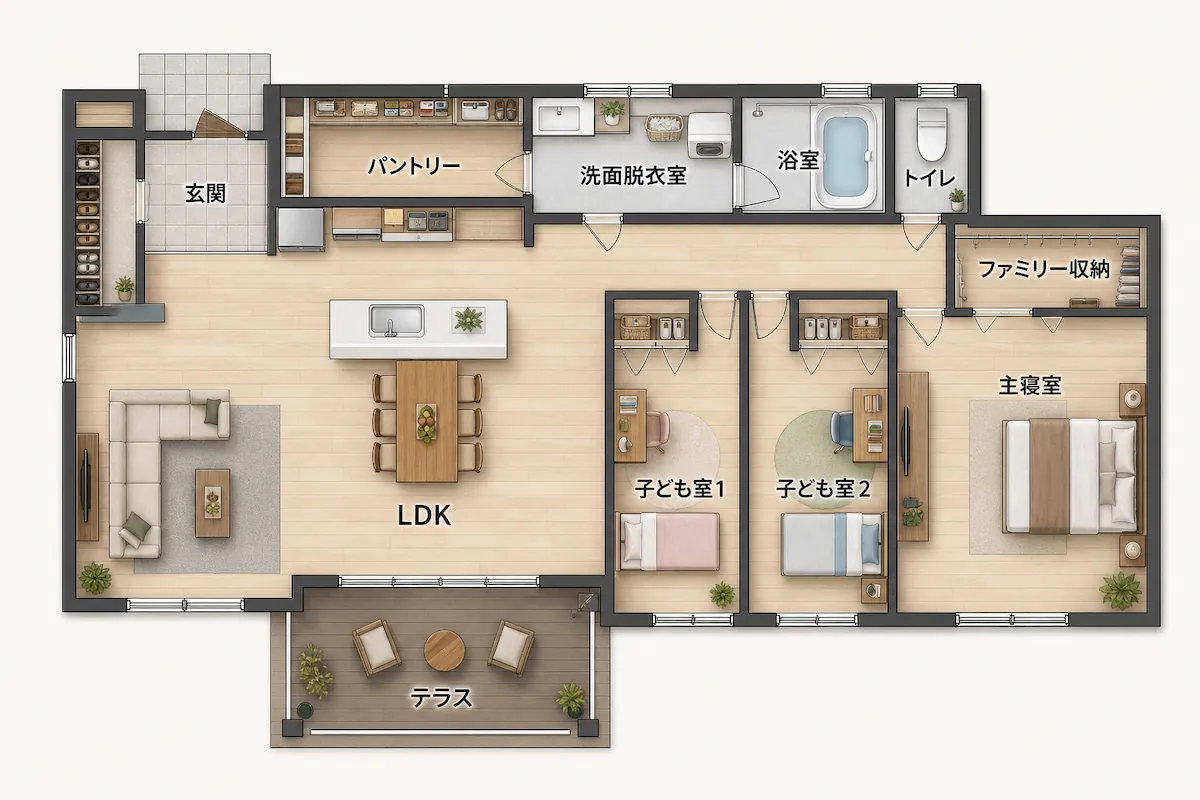 家族が近くなる平屋の間取り